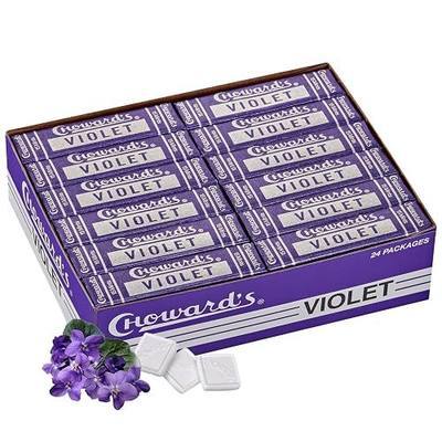 Choward's Violet Mints Candy | Bold Aromatic Flavor | Perfect for Snacks in Lunchboxes, Travel, Sharing, and Gifting | Nostalgic Vintage Candy | Pack of 24 (15 Mints Per Package, 24 Packages Per Box)