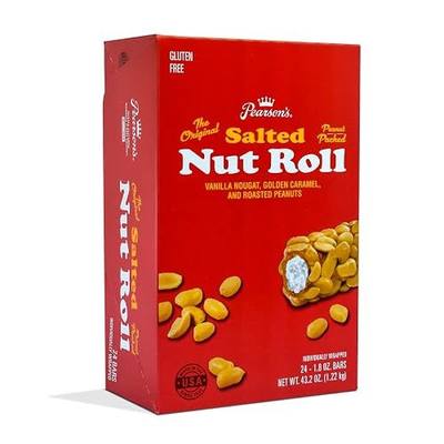 Pearson's Original Salted Nut Roll | Peanut, Caramel, Nougat Candy | 24 Full- Size Candy Bars |Bulk, Individually Wrapped
