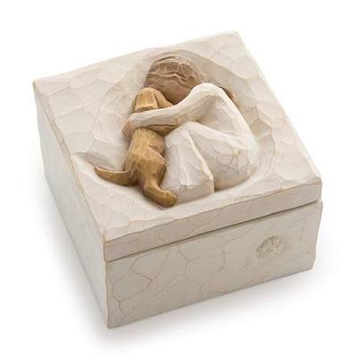 Willow Tree True, Truly a Friend, Box for Jewelry and Treasures with Bas-Relief Carving of Girl with Puppy Dog, Sculpted Hand-Painted Keepsake Box