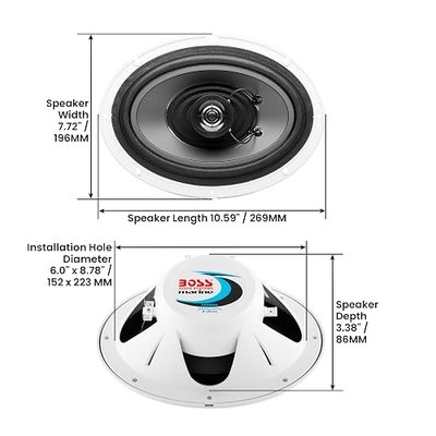 BOSS Audio Systems MR690 6x9 Inch Marine Speakers - 350 Watts Per Pair, Coaxial, 2 Way, Full Range, 4 Ohms, Weatherproof