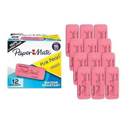 Paper Mate Erasers, Pink Pearl, 12 Count - Latex Free and Smudge Resistant, Back to School, Teacher Supplies