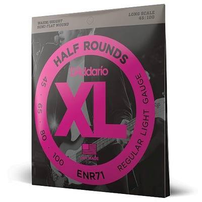 D'Addario Bass Guitar Strings, XL Nickel Half Rounds, ENR71, Long Scale, Regular Light Gauge 45-100, 4-String Set, Pack of 1 | XL Half Rounds bass strings deliver smooth feel, warm tone, reduced finger noise and dependable tuning stability.