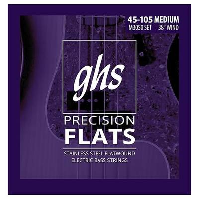GHS Strings M3050 4-String Bass Precision Flats, Stainless Steel Flatwound Bass Strings, 38" Winding, Medium (45-105)