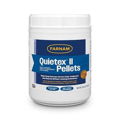 Farnam Quietex II Pellets Daily Horse Calming Health Supplement provides stress support for nervous horses in training, trail rides, trailering, vet & farrier visits, 1.63 lb, 26 day supply