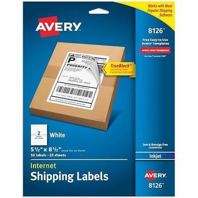 Avery Half-Sheet Printable Shipping Labels, 5.5" x 8.5" Customizable Stickers, White, 50 Blank Mailing Labels, Great for Mailing, Shipping, Organizing, and More (8126)