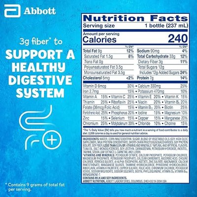 PediaSure Grow & Gain with Fiber Nutritional Shake for Kids, 7g Protein, 3g Fiber to Support a Healthy Digestive System, DHA Omega-3, Non-GMO, Vanilla, 8-fl-oz Bottle, Pack of 24