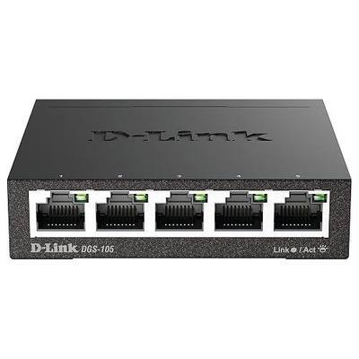 D-Link DGS-105, 5 Port Gigabit Ethernet Switch Unmanaged, Network Splitter, Silent Fanless, Network Hub, Sturdy Metal with Shielded Ports, Desktop/Wall Mount, QoS, Energy Saving, Plug and Play