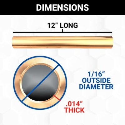 K&S Precision Metals Round Brass Tube 8125 – 1/16" OD x 0.014" Wall x 12" Long – DIY Crafts, Plumbing, HVAC, Modeling, Made in USA, 3 Tubes