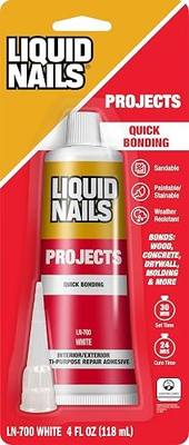 Liquid Nails LN-700 4-Ounce Small Projects and Repairs Adhesive | Waterproof Interior/Exterior Glue Bonds Wood, Concrete, Drywall & Molding, Paintable, Low VOC