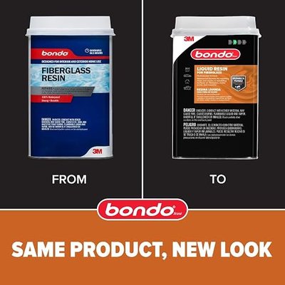 3M Bondo Fiberglass Resin 28.7 US Fl oz Filler with 0.37 Fl oz Hardener, Stage 2, Waterproof Formula for Repairing, Resurfacing, or Rebuilding Metal, Wood, Fiberglass or Masonry Surfaces (00402)
