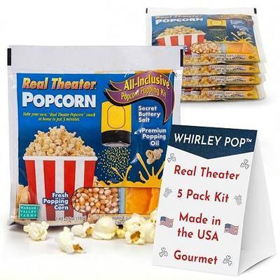 Wabash Valley Farms Real Theater Popcorn Popping Kits – All-You-Need Movie Night Kit – Includes Yellow Popcorn Kernels, Salt & Oil – Family Size (5.5 oz, 5 Pack)