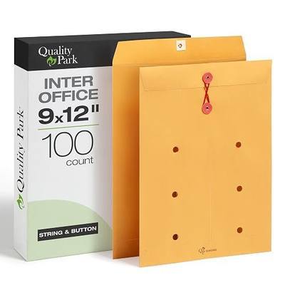 Quality Park 9 x 12 Interoffice Envelopes, 100 Pack, Inter Office Routing Envelopes with String & Button Closure, 28 lb Brown Kraft, Reusable Document Mailers