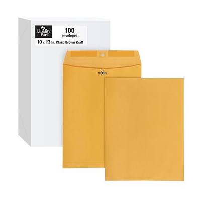 Quality Park 10 x 13 Clasp Envelopes, Gummed, Moisture-Activated Adhesive for Permanent Secure Seal, 28 lb Paper, Brown Kraft, 100/Box (QUA37897)