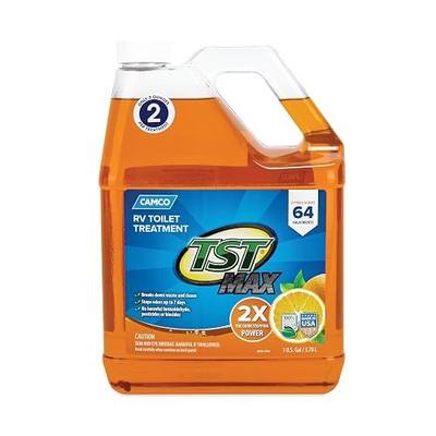 Camco TST MAX Camper/RV Toilet Treatment - Features Septic Safe Formula & Stops Odors Up to 7 Days - Orange Scent, 1-Gallon (41197) | Septic-safe formula controls black tank odors for up to 7 days