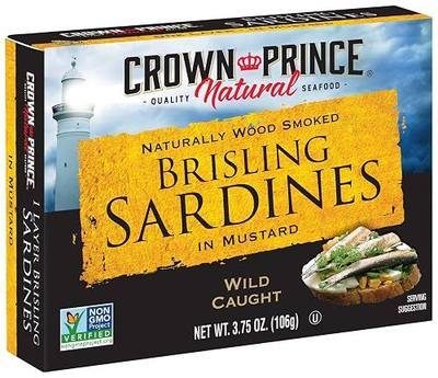 Crown Prince Natural One Layer Brisling Sardines in Mustard, 3.75-Ounce Cans (Pack of 12)