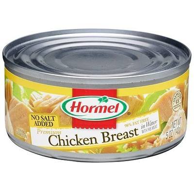 Hormel Premium Chunk Chicken Breast in Water, 5 oz (12 pack) | No Salt Added, 98% Fat Free, Ready-to-Eat, 9g Protein, Gluten-Free, Keto Friendly, Great for Snack, Lunch & Dinner