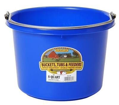 Miller Plastic Animal Feed Bucket (Blue) - Little Giant - Round Plastic Feed Bucket with Metal Handle (8 Quarts / 2 Gallons) (Item No. P8BLUE6)