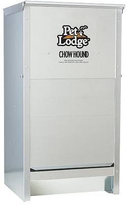 Pet Lodge® Automatic Dog Feeder | Chow Hound Outdoor Pet Feeder | Tough Galvanized Steel | Made in USA (25 lb) | Easy Access Magnetized Door and Angled Chute for Dogs, Silver, 1 Pack
