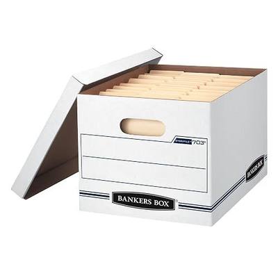 Bankers Box 12-Pack Basic-Duty File Storage Box with Lid, Letter/Legal | Tame everyday paperwork with affordable file boxes, lift-off lids, and reinforced handles for simple record storage.