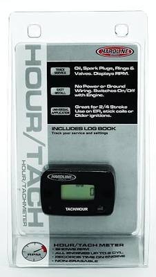 Hardline Products USA HR-8061-2 Inductive Hour Meter & Tachometer - Waterproof RPM Gauge for 1-2 Cylinder Gas Engines - Fits Dirt Bikes, ATVs, Outboards & Generators - HR-8061-2