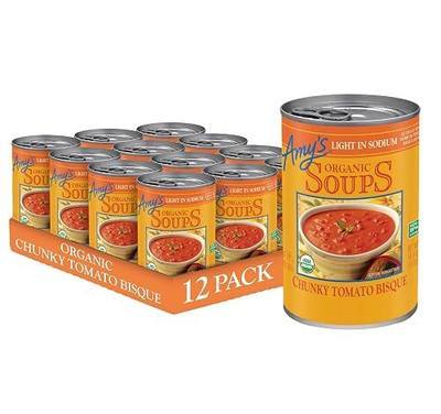 Amy's Soup, Chunky Tomato Bisque, (12 Pack) 14.5 Ounce | Light in Sodium, Gluten Free, Made With Organic Tomatoes and Cream, Canned Soup