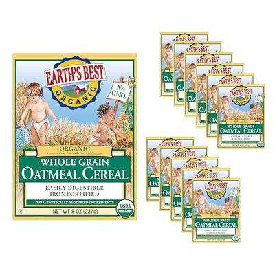 Earth's Best Organic Baby Food, Organic Whole Grain Oatmeal Baby Cereal, Infant Cereal for 4+ Months, Clean Label Project Purity Awarded, Non-GMO, Iron Fortified, Easily Digestible, 8 oz (Pack of 12)