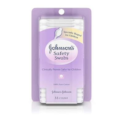 Johnson's Safety Ear Swabs for Babies & Children made with Non-Chlorine Bleached Cotton, 55 ct