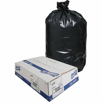 Genuine Joe GJO01535 Heavy Duty Low-Density Puncture Resistant Can Liner, 60 gallon Capacity, 56" Length x 39" Width x 1.50 mil Thickness, Black (Box of 50)