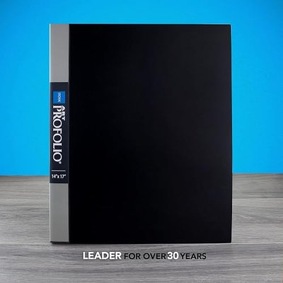 PROFOLIO 14x17 Acid-Neutral Art Portfolio with Customizable Cover, Black, 24 Two-Sided Clear Sleeves