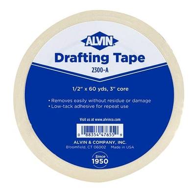 ALVIN Drafting Tape 1/2" x60 Yards Drafting Tape Model 2300-A Gentle Masking Tape for Painting, Drafting, Architecture, Watercolors, and Home Projects - 60 Yards