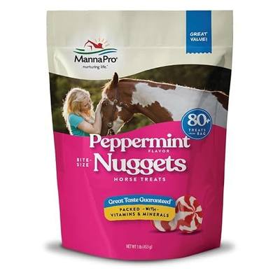 Manna Pro Bite-Size Nuggets Horse Treats, Peppermint Flavor, Tasty Horse Training Treats and Rewards, Small, Easy-to-Chew Equine Treats, Ideal for All Breeds and Ages, 1 lb Resealable Bag | Peppermint Training Treats, Bite-Size Nuggets, Easy-to-Chew, Fortified with Vitamins & Minerals, For All Horse
