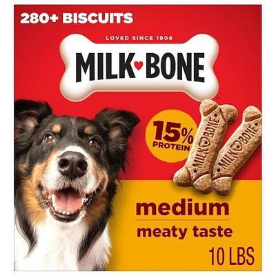 Milk-Bone Original Medium Dog Biscuits, 10 lb Box | 280+ treats, classic meaty taste, crunchy dog treats for dogs 20-50lbs, 15% protein, 12 vitamins & minerals, made in the USA
