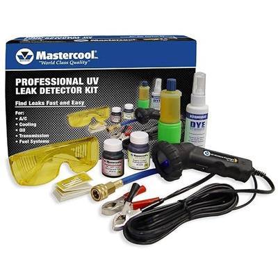 Mastercool 53351 Professional UV Leak Detection Kit – 12V High-Intensity Light – Detects A/C, Coolant, Fuel, Oil, ATF Leaks – Includes Universal Dyes, Glasses, R134a & R12 Compatible