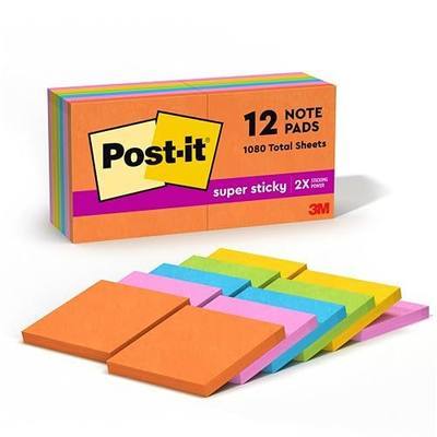 Post-it Super Sticky Notes, 3 x 3 in, Neon Fizz, 12 Pads, 90 Sheets/Pad
