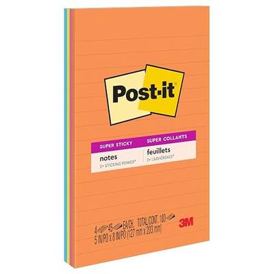 Post-it Super Sticky Notes, 5 x 8 in, Energy Boost, 4 Lined Pads | School Supplies and Office Supplies, 2X the Sticking Power