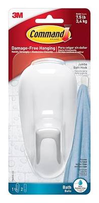 Command Bathroom Hook with Water-Resistant Strips, 1-Hook, 2-Strips, Organize Damage-Free