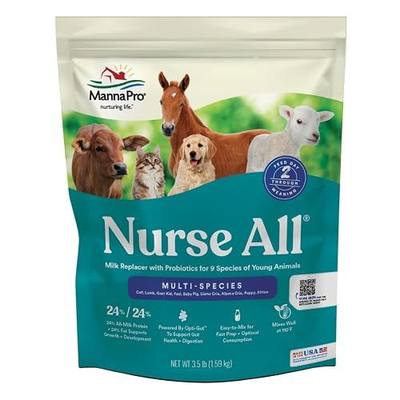 Manna Pro Nurse All Multi-Species Milk Replacer, Great for Calves, Lambs, Goat Kids, Foals, Baby Pigs, Llamas, Alpaca Crias, Puppies & Kittens, Provides Complete Nutrition, 3.5 lb | Complete Nutrition Milk Replacer, For Calves, Lambs, Goat Kids, Foals, Puppies, Kittens & Other Young Animals