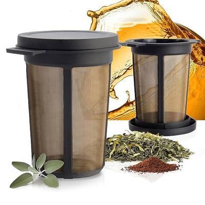 Finum Reusable Stainless Steel Coffee and Tea Infusing Mesh Brewing Basket, Large, Black