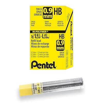 Pentel Super Hi-Polymer Lead Refill, (0.9mm) Thick, HB, 180 Pieces of Lead, 12 Tubes of Lead (50-9-HB)