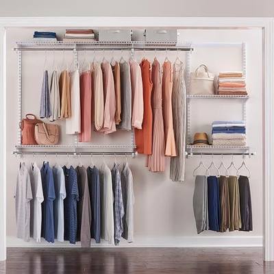 Rubbermaid Configurations Custom Closet Kit 4-8 Ft. Adjustable Metal Wire Shelving White Finish Expandable Organization System Hardware Included for Home Closet/Pantry/Laundry/Mudroom