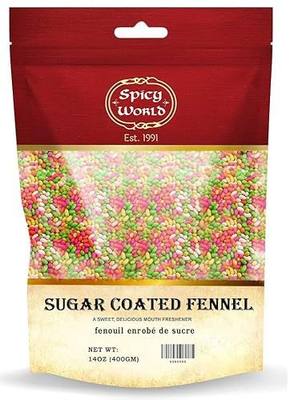 Spicy World Sugar Coated Fennel Seeds | Sweet Saunf Candy for Mouth Freshening - 14 Oz (400g) Pack | Premium Quality Fennel Mouth Freshener | Indian After Meal Digestive Treat