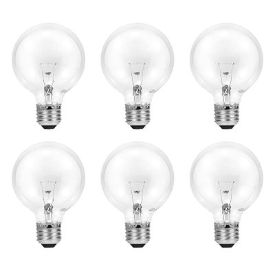 Sylvania Incandescent G25 E26 Globe 40 Watt Vanity Light Bulbs, 6 Pack | Medium Base Globe Bulbs for Bathroom, Dimmable Type G Round Vanity Bulbs 40W, 130V Clear Warm White