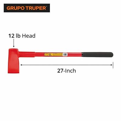 Truper 12 lb Splitting Maul, 27-Inch High-Strength Steel Handle, 9-Inch Non-Slip Cushion Grip, Heavy-Duty Professional Log Splitting Tool (Model TJ-12T / 35276)
