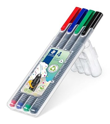 STAEDTLER Fineliner Pens - Triplus - for Adult Colouring - 4 Assorted Colours - Pack of 4, 334 SB4