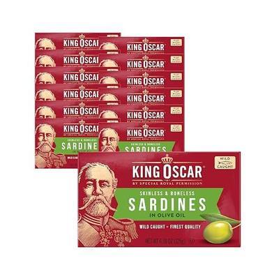 King Oscar Sardines in Olive Oil, 4.38 Ounce Cans (Pack of 12, Packaging May Vary), Skinless & Boneless, Wild Caught Canned Sardines