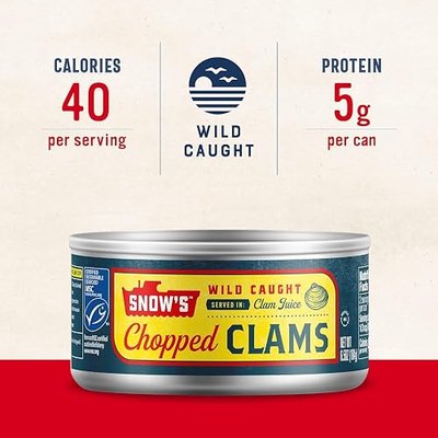 Snow's Wild Caught Chopped Clams Canned, 6.5 Ounce (Pack of 12) - 5g Protein per Serving - Gluten Free, Keto Friendly, 99% Fat Free - Great for Pasta & Seafood Recipes