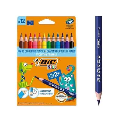 BIC Kids Evolution Triangle Coloured Pencils, Ideal for Small Kids 2 Years and Up, Extra Resistant, 12 Pack