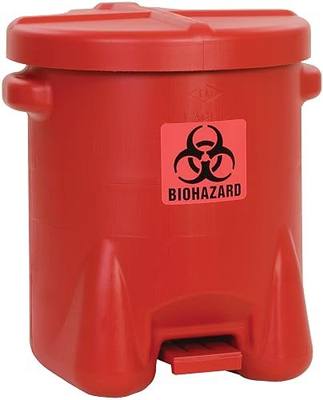 Eagle 14 Gallon Biohazard Trash Can with Foot-Operated Self-Closing Lid, 22" x 18" x 21", Made in The USA from High-Density Polyethylene, Red, 947BIO