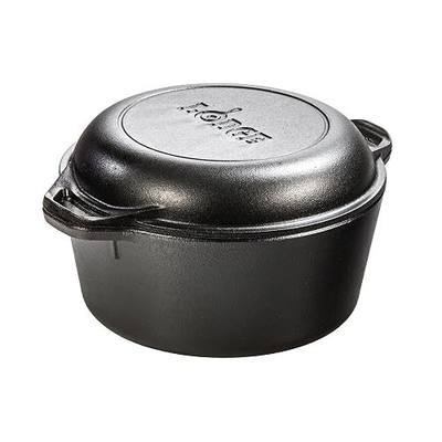 Lodge Cast Iron Double Dutch Oven 5 Quart - Pre-Seasoned 2-in-1 Cast Iron Cookware - Pot & Skillet Combo - Even Heat Retention - Oven-Safe, Versatile Pot