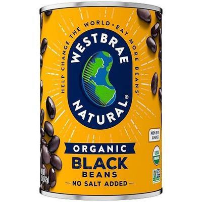 WESTBRAE Natural Organic Black Beans, No Salt Added, Source of Plant Based Protein and Fiber, Low Fat, Gluten Free, 15 oz (Pack of 12)